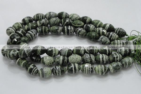 CSJ74 15.5 inches 15*20mm faceted rice green silver line jasper beads