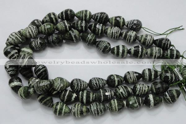 CSJ77 15.5 inches 15*20mm faceted teardrop green silver line jasper beads