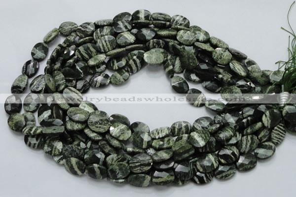 CSJ78 15.5 inches 12*16mm faceted oval green silver line jasper beads