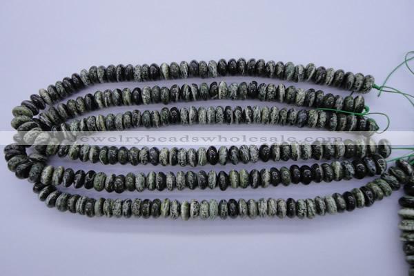 CSJ88 15.5 inches 5*10mm rondelle green silver line jasper beads