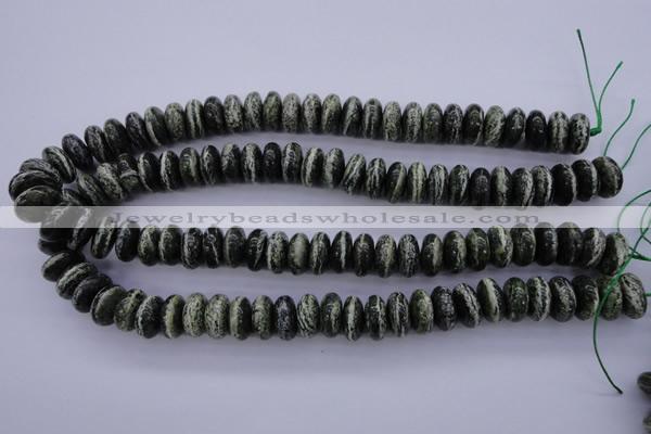 CSJ90 15.5 inches 7*14mm rondelle green silver line jasper beads