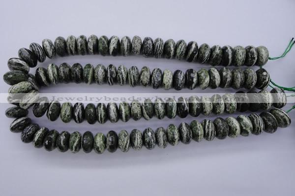 CSJ92 15.5 inches 8*16mm faceted rondelle green silver line jasper beads