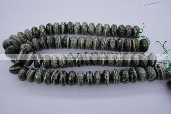 CSJ93 15.5 inches 10*20mm faceted rondelle green silver line jasper beads