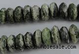 CSJ96 15.5 inches 6*12mm faceted rondelle green silver line jasper beads