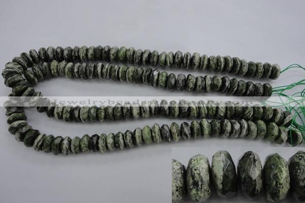 CSJ96 15.5 inches 6*12mm faceted rondelle green silver line jasper beads