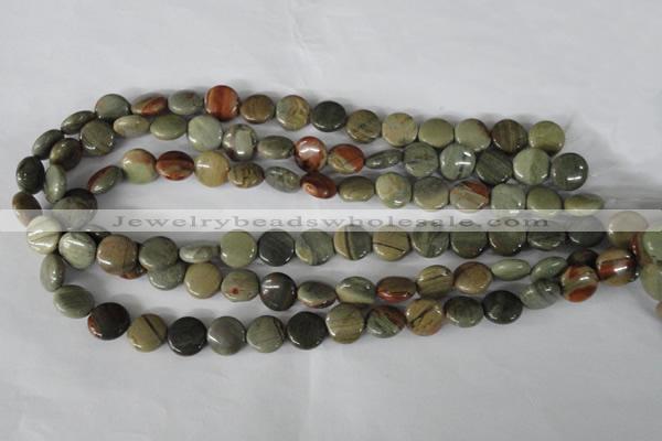 CSL115 15.5 inches 12mm flat round silver leaf jasper beads wholesale