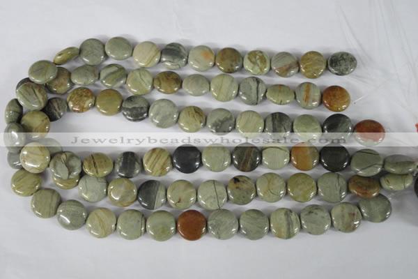 CSL116 15.5 inches 15mm flat round silver leaf jasper beads wholesale