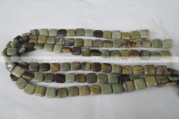 CSL118 15.5 inches 12*12mm square silver leaf jasper beads wholesale