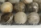 CSL159 15.5 inches 10mm faceted 

round sliver leaf jasper beads