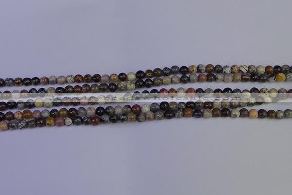 CSL210 15.5 inches 4mm round black silver leaf jasper beads