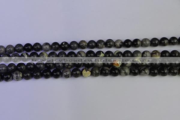 CSL212 15.5 inches 8mm round black silver leaf jasper beads