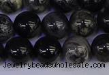 CSL215 15.5 inches 14mm round black silver leaf jasper beads