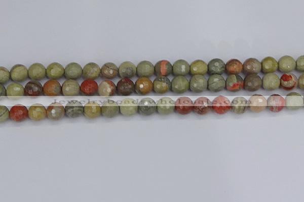 CSL232 15.5 inches 8mm faceted round silver leaf jasper beads