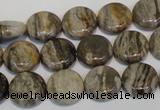 CSL28 15.5 inches 12mm flat round silver leaf jasper beads wholesale