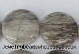 CSL35 15.5 inches 30mm flat round silver leaf jasper beads wholesale