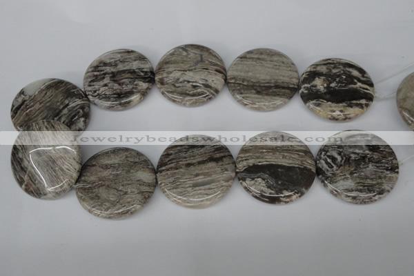 CSL37 15.5 inches 40mm flat round silver leaf jasper beads wholesale