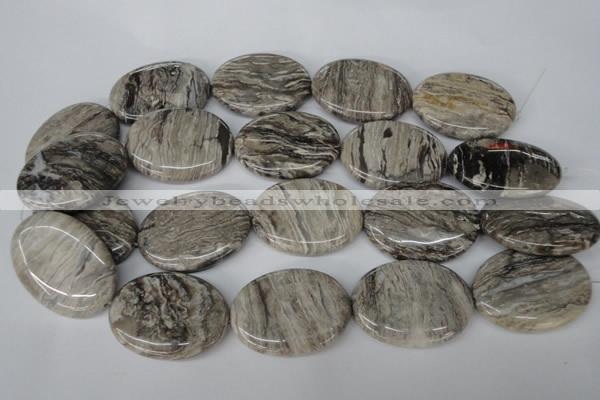 CSL48 15.5 inches 30*40mm oval silver leaf jasper beads wholesale