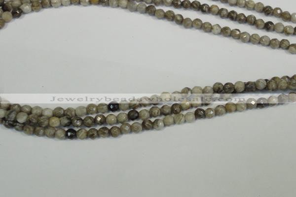 CSL90 15.5 inches 4mm faceted round silver leaf jasper beads wholesale