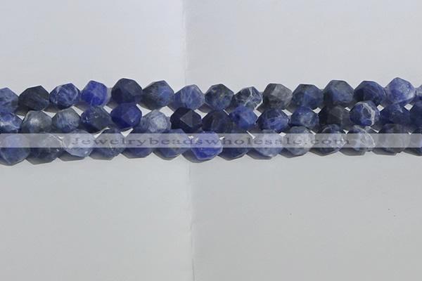 CSO568 15.5 inches 12mm faceted nuggets matte sodalite beads