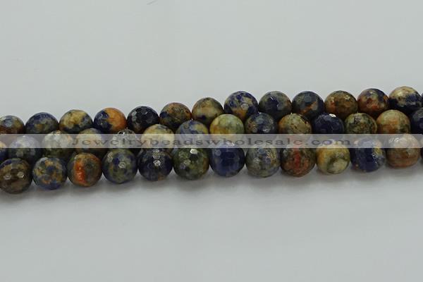 CSO755 15.5 inches 14mm faceted round orange sodalite beads