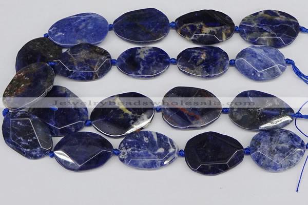 CSO824 15.5 inches 25*35mm - 30*40mm faceted freeform sodalite slab beads