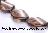 CSQ02 10*14mm twisted oval natural smoky quartz beads Wholesale