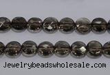 CSQ122 8mm faceted flat round grade AA natural smoky quartz beads