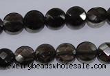 CSQ123 10mm faceted flat round grade AA natural smoky quartz beads