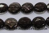 CSQ125 15.5 inches 14mm faceted flat round grade AA natural smoky quartz beads