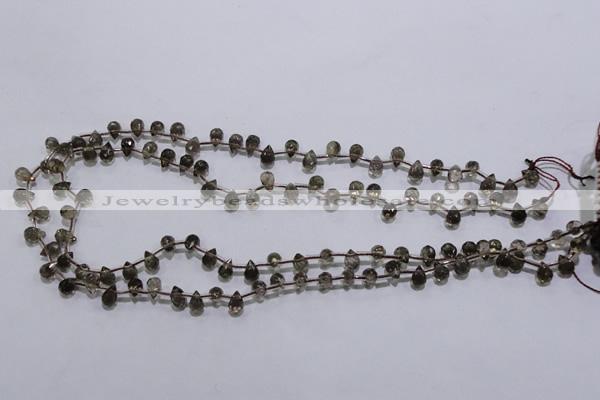 CSQ126 5*7mm top-drilled faceted teardrop grade AA smoky quartz beads