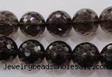 CSQ132 15.5 inches 16mm faceted round grade AA natural smoky quartz beads