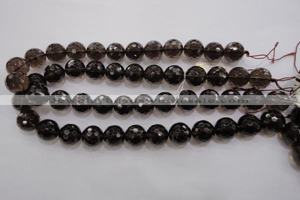 CSQ132 15.5 inches 16mm faceted round grade AA natural smoky quartz beads