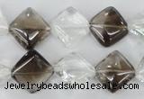 CSQ154 15.5 inches 14*14mm diamond white crystal & smoky quartz beads