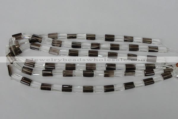 CSQ155 15.5 inches 8*12mm rectangle white crystal & smoky quartz beads