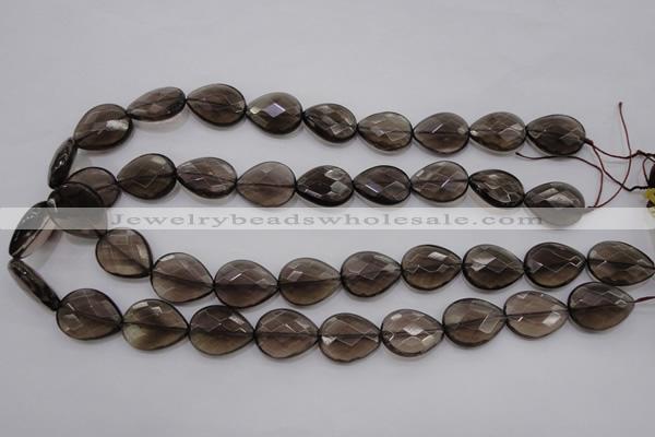 CSQ204 15*20mm faceted flat teardrop grade AA natural smoky quartz beads