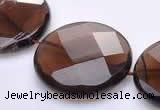 CSQ22 AB grade 30mm faceted coin natural smoky quartz beads