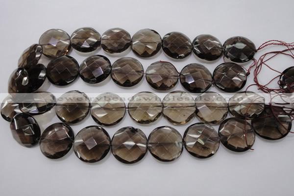 CSQ220 15.5 inches 25mm faceted coin grade AA natural smoky quartz beads