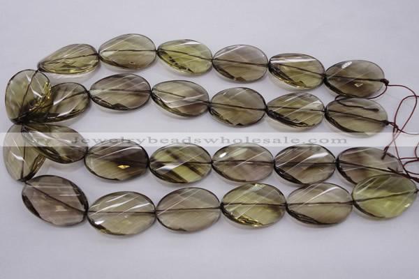 CSQ230 20*30mm faceted & twisted oval grade AA natural smoky quartz beads