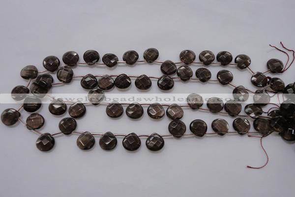 CSQ237 12*12mm faceted briolette grade AA natural smoky quartz beads