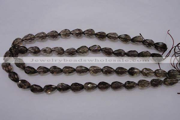 CSQ243 10*14mm faceted teardrop grade AA natural smoky quartz beads