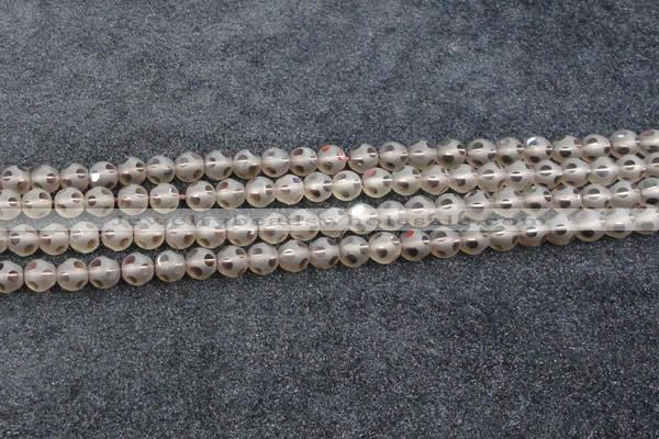 CSQ502 15.5 inches 8mm faceted round matte smoky quartz beads