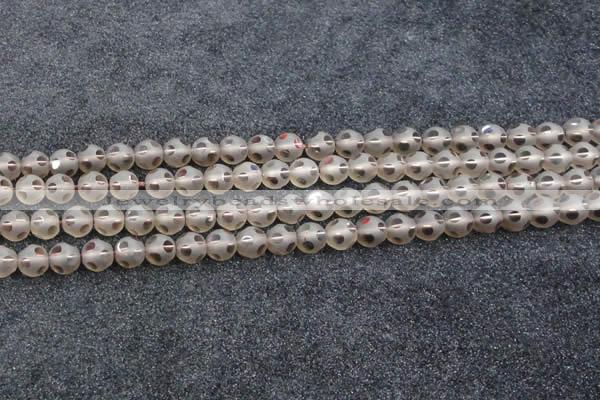 CSQ503 15.5 inches 10mm faceted round matte smoky quartz beads