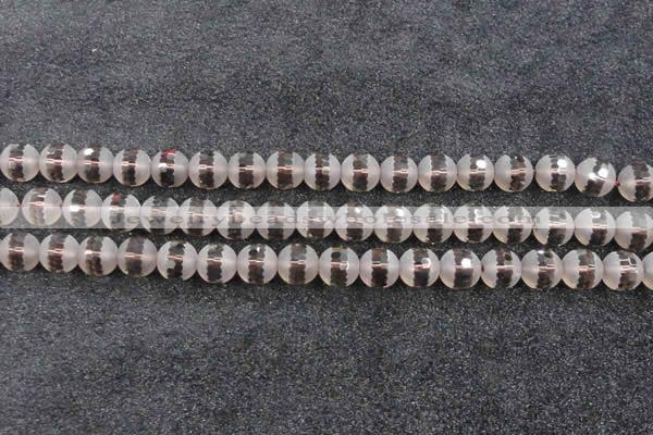 CSQ509 15.5 inches 12mm faceted round matte smoky quartz beads