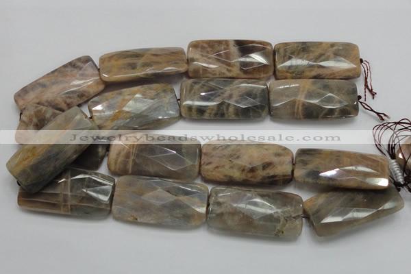 CSS117 15.5 inches 25*50mm faceted rectangle natural sunstone beads