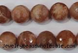 CSS508 15.5 inches 14mm faceted round natural golden sunstone beads