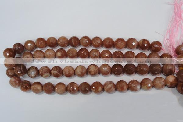 CSS508 15.5 inches 14mm faceted round natural golden sunstone beads