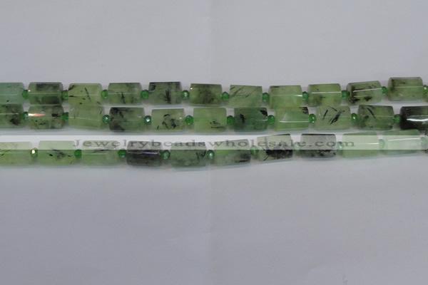 CTB205 15.5 inches 10*15mm faceted tube green rutilated quartz beads