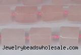 CTB731 15.5 inches 6*10mm - 8*12mm faceted tube rose quartz beads