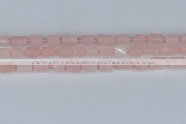 CTB731 15.5 inches 6*10mm - 8*12mm faceted tube rose quartz beads