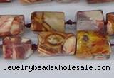 CTB741 15.5 inches 6*10mm - 8*12mm faceted tube birdeye rhyolite beads